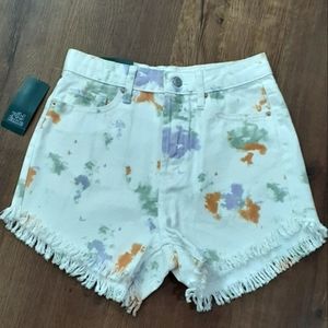 White Tie Dye High Waisted Cut Off Jean Shorts